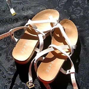 Esprit Womens White Sandals with woven outer soles-6M